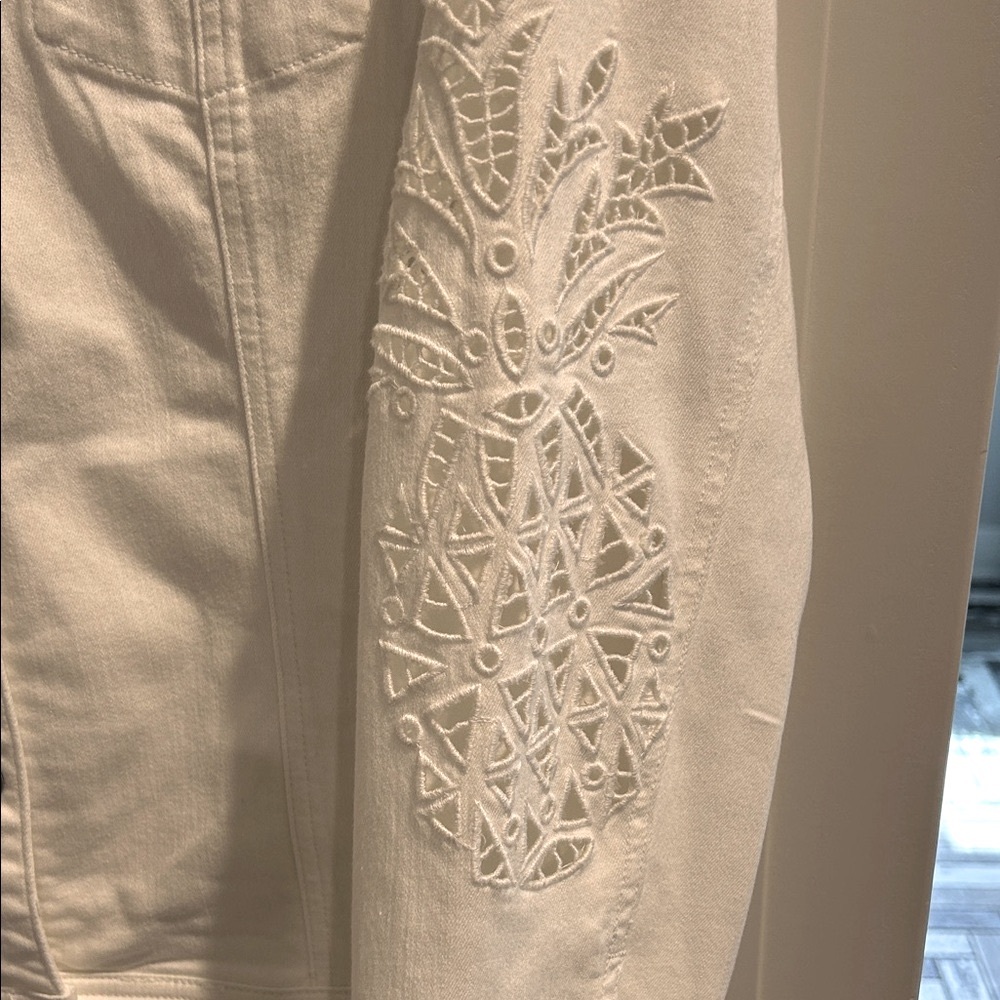 Chico's Jean Jacket with Embroidered Eyelet Sleeve - Picture 3 of 8